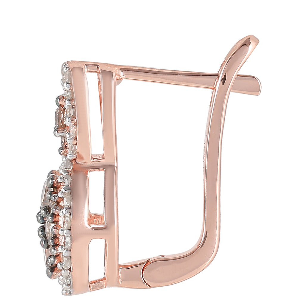 Cercei din Argint 925 Placat cu Aur Roz ( 3.11 grame ) cu Diamant de culoarea Șampaniei și Diamant Alb 0.82 Carate 2 