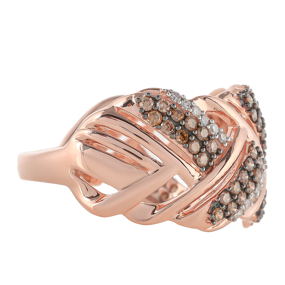 Inel din Argint 925 Placat cu Aur Roz ( 4.69 grame ) cu Diamant de culoarea Șampaniei și Diamant Alb 0.72 Carate