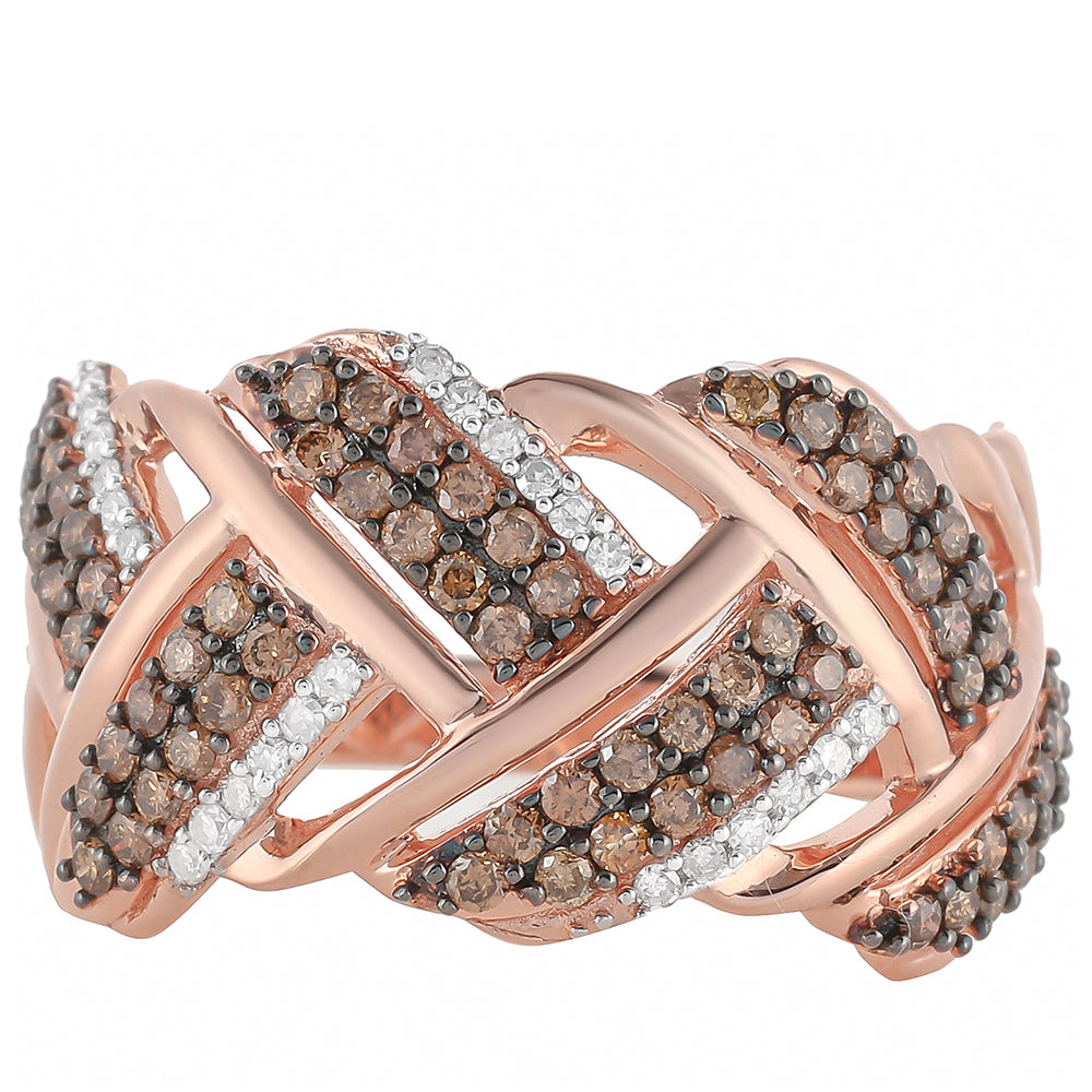 Inel din Argint 925 Placat cu Aur Roz ( 4.69 grame ) cu Diamant de culoarea Șampaniei și Diamant Alb 0.72 Carate