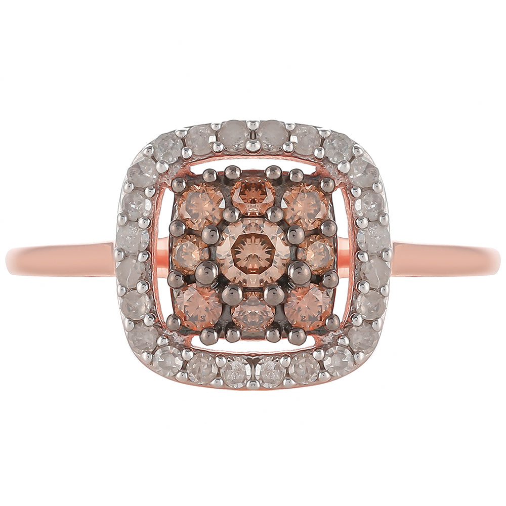 Inel din Argint 925 Placat cu Aur Roz ( 2.14 grame ) cu Diamant de culoarea Șampaniei și Diamant Alb 0.43 Carate 1 