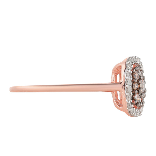 Inel din Argint 925 Placat cu Aur Roz ( 2.14 grame ) cu Diamant de culoarea Șampaniei și Diamant Alb 0.43 Carate