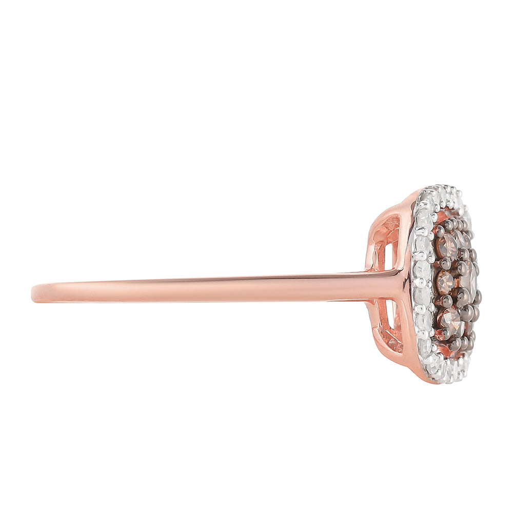 Inel din Argint 925 Placat cu Aur Roz ( 2.14 grame ) cu Diamant de culoarea Șampaniei și Diamant Alb 0.43 Carate