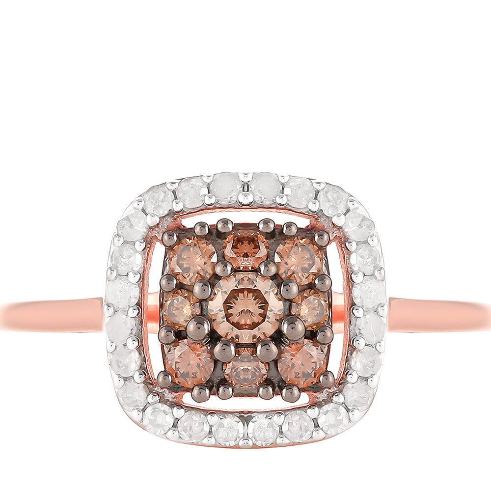 Inel din Argint 925 Placat cu Aur Roz ( 2.14 grame ) cu Diamant de culoarea Șampaniei și Diamant Alb 0.43 Carate