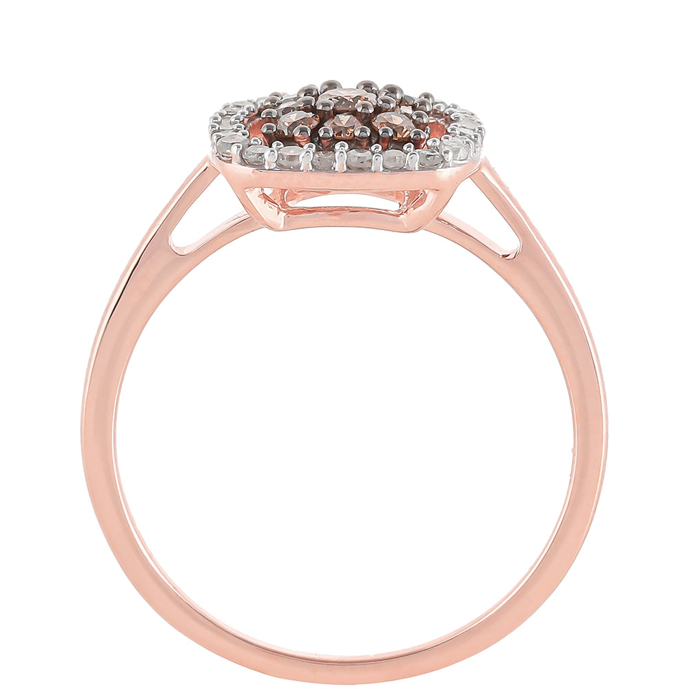 Inel din Argint 925 Placat cu Aur Roz ( 2.14 grame ) cu Diamant de culoarea Șampaniei și Diamant Alb 0.43 Carate 4 