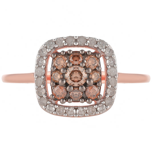 Inel din Argint 925 Placat cu Aur Roz ( 2.14 grame ) cu Diamant de culoarea Șampaniei și Diamant Alb 0.43 Carate