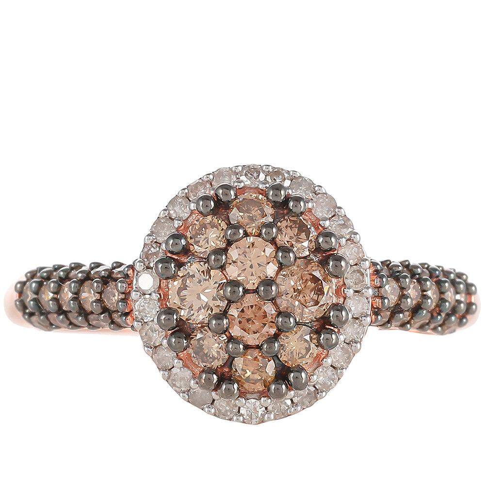 Inel din Argint 925 Placat cu Aur Roz ( 2.55 grame ) cu Diamant de culoarea Șampaniei și Diamant Alb 0.71 Carate 1 