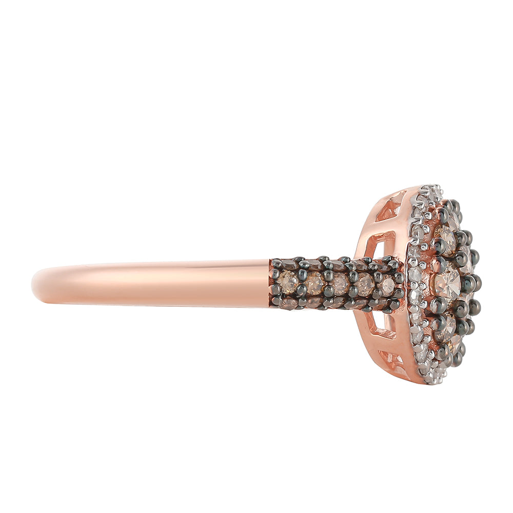 Inel din Argint 925 Placat cu Aur Roz ( 2.55 grame ) cu Diamant de culoarea Șampaniei și Diamant Alb 0.71 Carate 2 