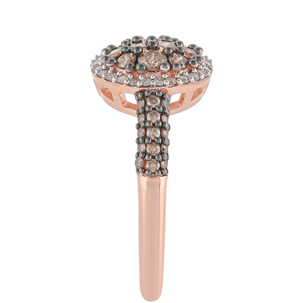 Inel din Argint 925 Placat cu Aur Roz ( 2.55 grame ) cu Diamant de culoarea Șampaniei și Diamant Alb 0.71 Carate 3 