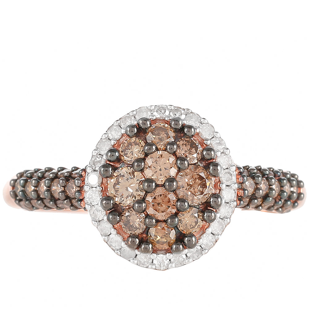 Inel din Argint 925 Placat cu Aur Roz ( 2.55 grame ) cu Diamant de culoarea Șampaniei și Diamant Alb 0.71 Carate