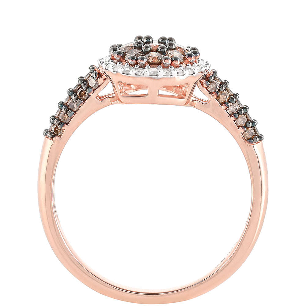 Inel din Argint 925 Placat cu Aur Roz ( 2.55 grame ) cu Diamant de culoarea Șampaniei și Diamant Alb 0.71 Carate 8 