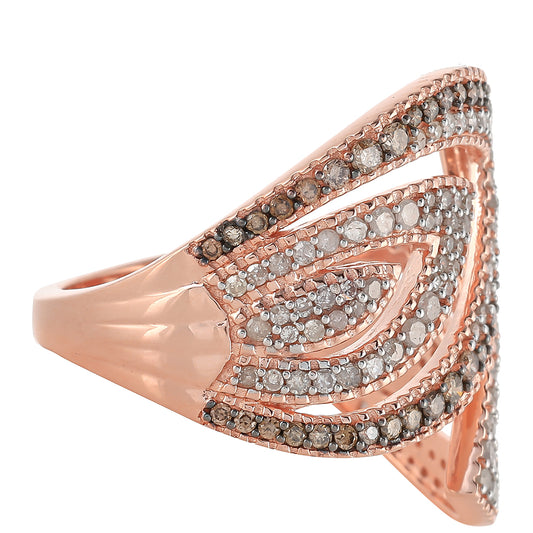 Inel din Argint 925 Placat cu Aur Roz ( 5.46 grame ) cu Diamant de culoarea Șampaniei și Diamant Alb 1.06 Carate