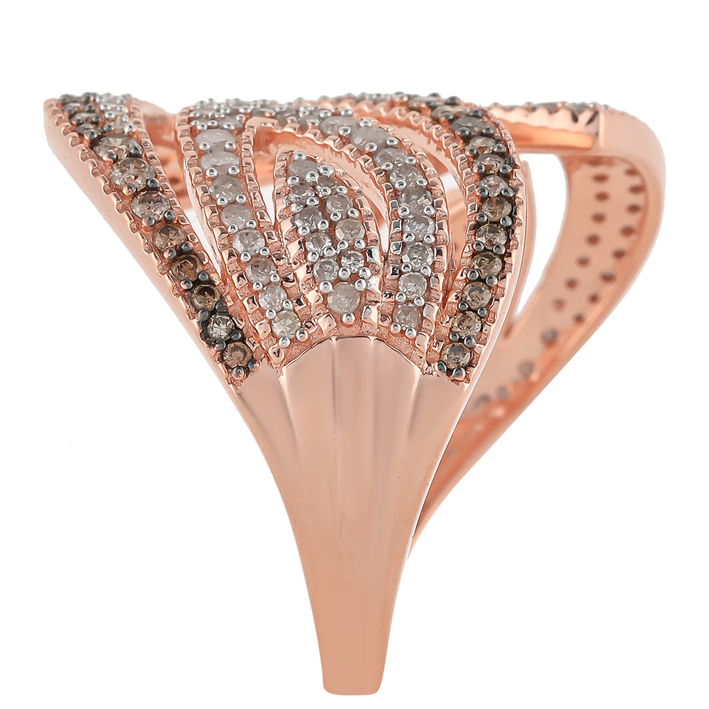 Inel din Argint 925 Placat cu Aur Roz ( 5.46 grame ) cu Diamant de culoarea Șampaniei și Diamant Alb 1.06 Carate