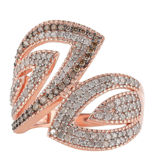 Inel din Argint 925 Placat cu Aur Roz ( 5.46 grame ) cu Diamant de culoarea Șampaniei și Diamant Alb 1.06 Carate