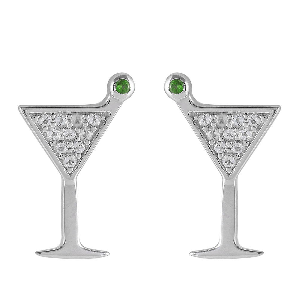 Cercei din Argint 925 ( 2.33 grame ) cu Cromdiopsid și Topaz Alb 0.23 Carate