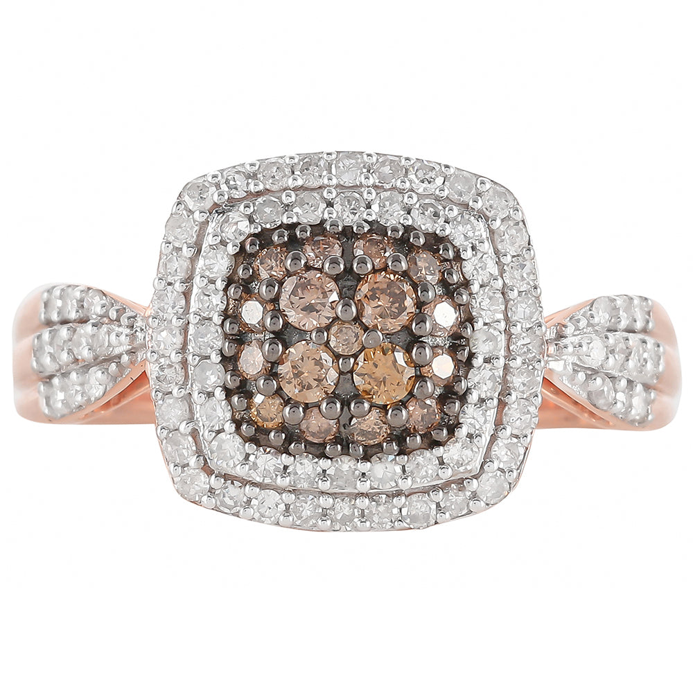 Inel din Argint 925 Placat cu Aur Roz ( 3.46 grame ) cu Diamant de culoarea Șampaniei și Diamant Alb 0.61 Carate