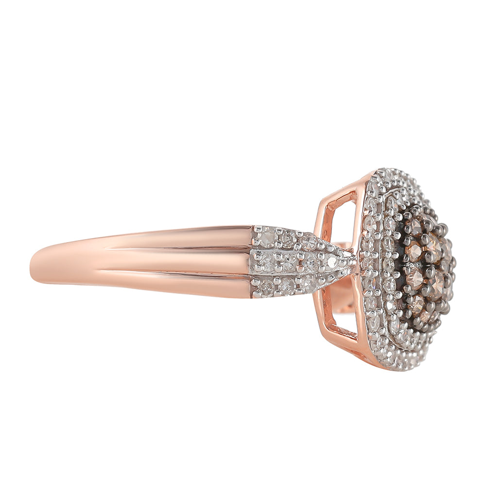 Inel din Argint 925 Placat cu Aur Roz ( 3.46 grame ) cu Diamant de culoarea Șampaniei și Diamant Alb 0.61 Carate 2 