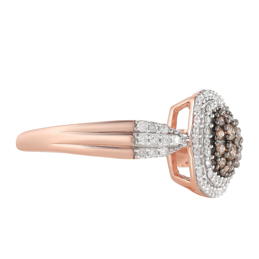 Inel din Argint 925 Placat cu Aur Roz ( 3.46 grame ) cu Diamant de culoarea Șampaniei și Diamant Alb 0.61 Carate