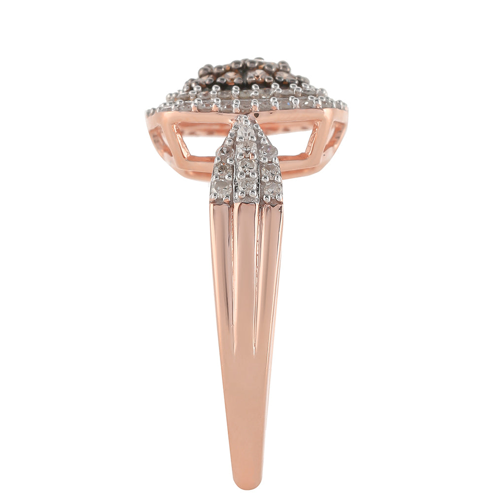 Inel din Argint 925 Placat cu Aur Roz ( 3.46 grame ) cu Diamant de culoarea Șampaniei și Diamant Alb 0.61 Carate