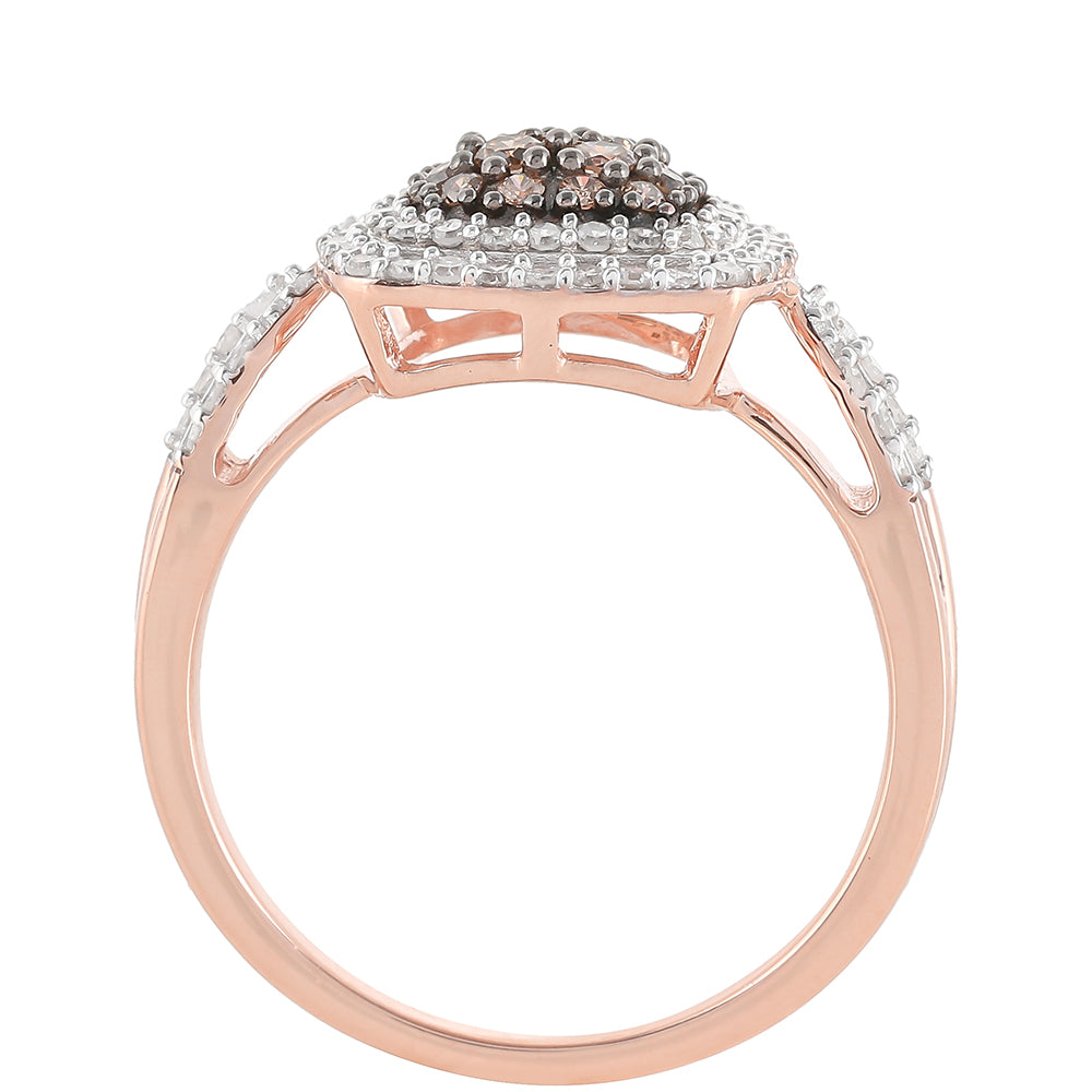 Inel din Argint 925 Placat cu Aur Roz ( 3.46 grame ) cu Diamant de culoarea Șampaniei și Diamant Alb 0.61 Carate 8 