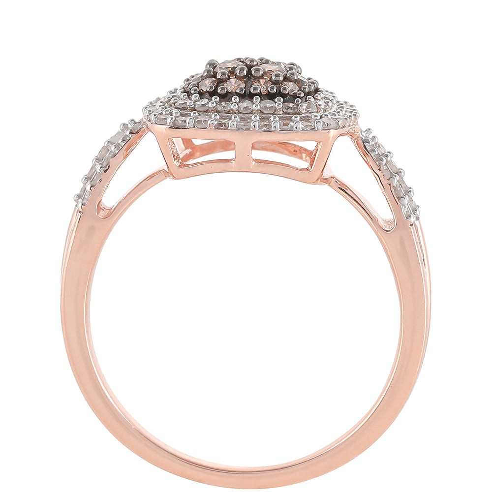 Inel din Argint 925 Placat cu Aur Roz ( 3.46 grame ) cu Diamant de culoarea Șampaniei și Diamant Alb 0.61 Carate