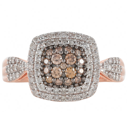 Inel din Argint 925 Placat cu Aur Roz ( 3.46 grame ) cu Diamant de culoarea Șampaniei și Diamant Alb 0.61 Carate