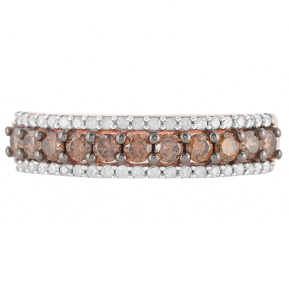 Inel din Argint 925 Placat cu Aur Roz ( 2.75 grame ) cu Diamant de culoarea Șampaniei și Diamant Alb 0.64 Carate 5 