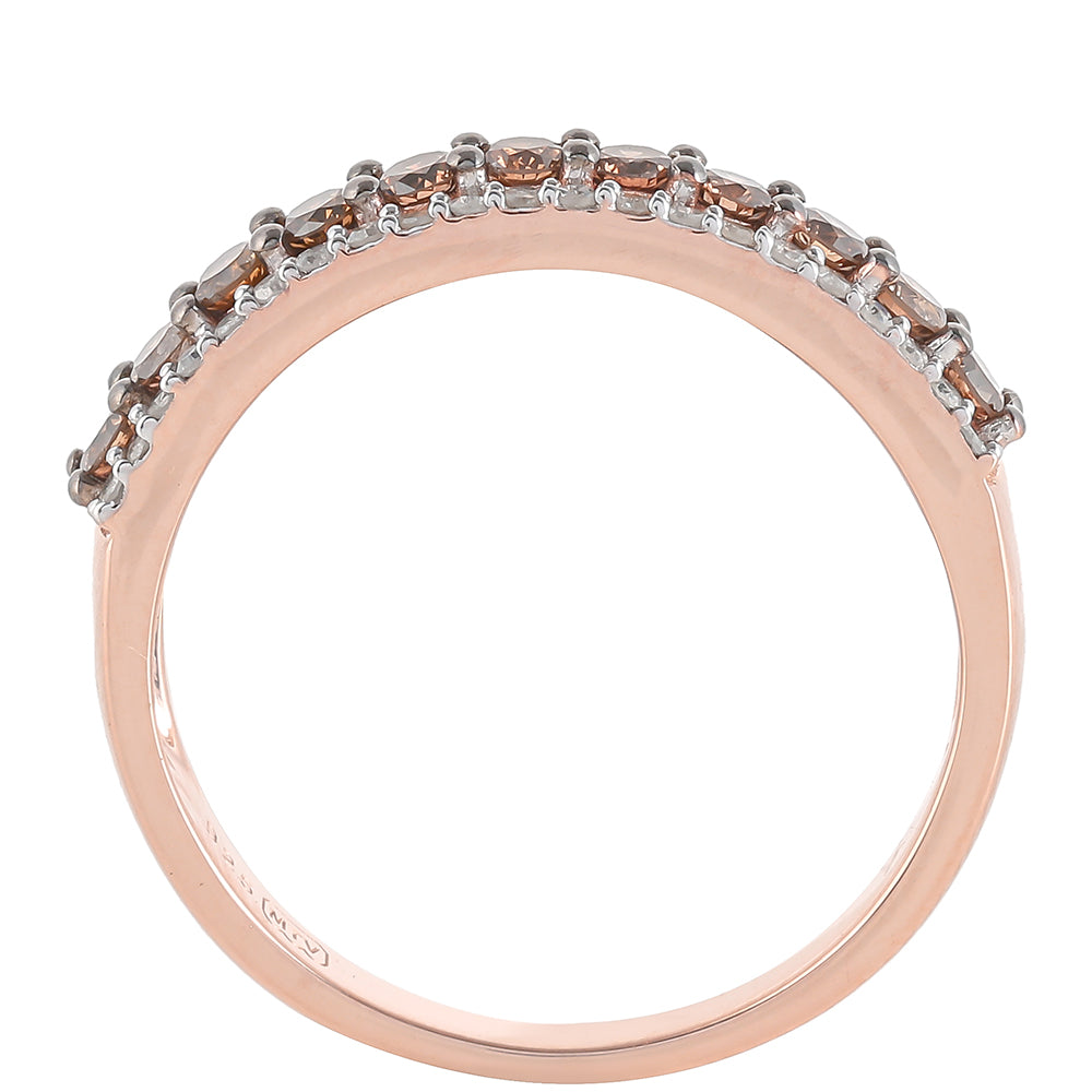 Inel din Argint 925 Placat cu Aur Roz ( 2.75 grame ) cu Diamant de culoarea Șampaniei și Diamant Alb 0.64 Carate 4 