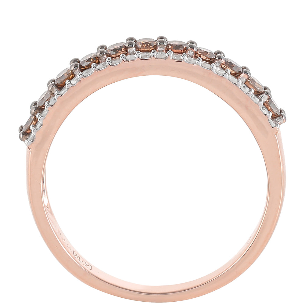 Inel din Argint 925 Placat cu Aur Roz ( 2.75 grame ) cu Diamant de culoarea Șampaniei și Diamant Alb 0.64 Carate 8 