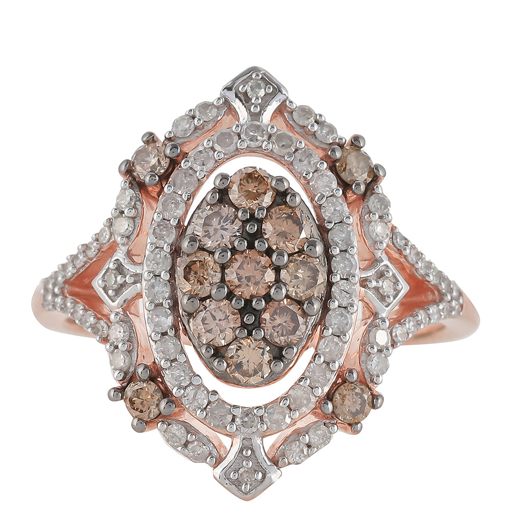 Inel din Argint 925 Placat cu Aur Roz ( 3.79 grame ) cu Diamant de culoarea Șampaniei și Diamant Alb 0.86 Carate