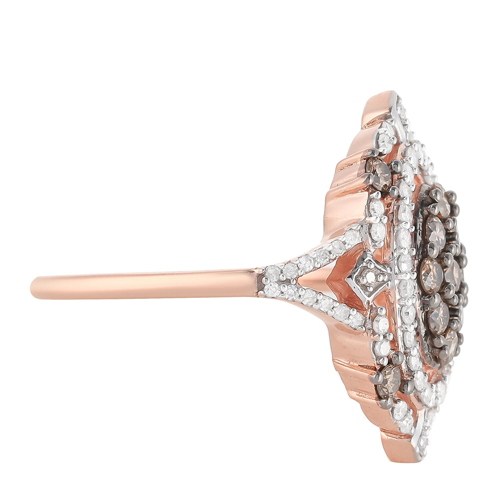 Inel din Argint 925 Placat cu Aur Roz ( 3.79 grame ) cu Diamant de culoarea Șampaniei și Diamant Alb 0.86 Carate 6 