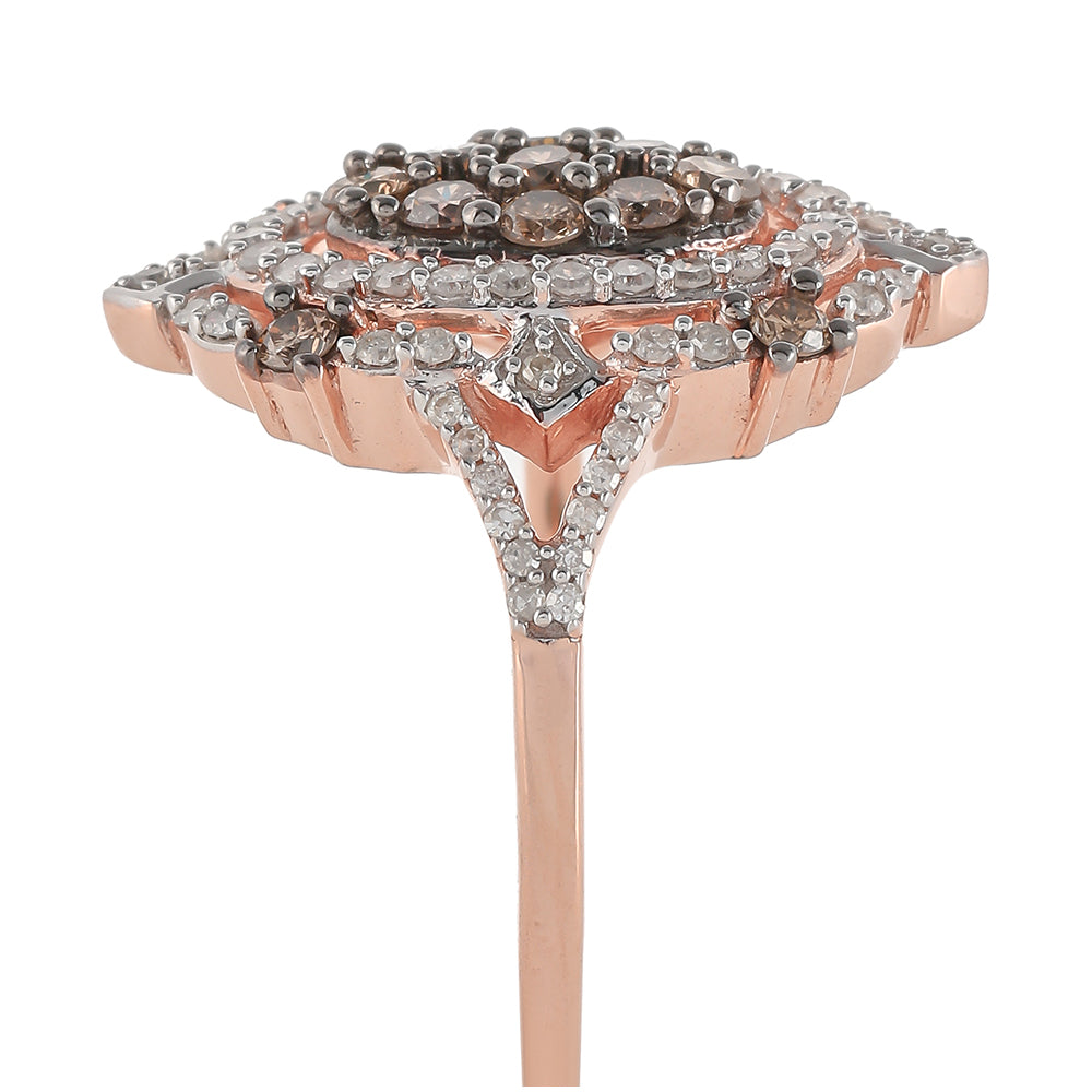 Inel din Argint 925 Placat cu Aur Roz ( 3.79 grame ) cu Diamant de culoarea Șampaniei și Diamant Alb 0.86 Carate 4 