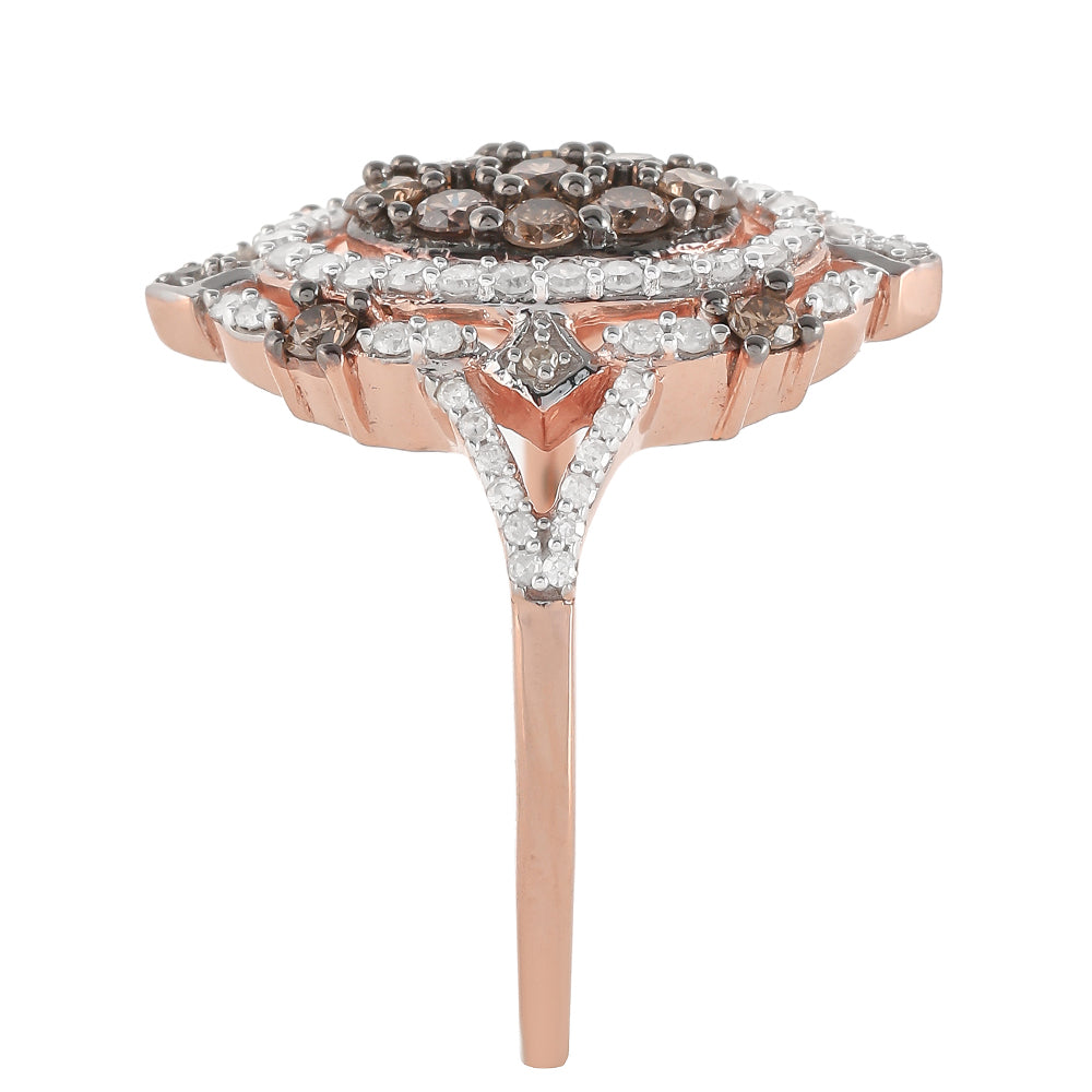 Inel din Argint 925 Placat cu Aur Roz ( 3.79 grame ) cu Diamant de culoarea Șampaniei și Diamant Alb 0.86 Carate