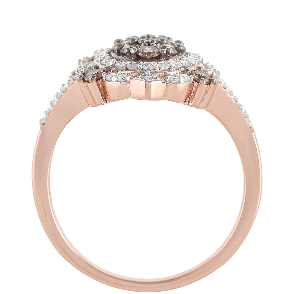 Inel din Argint 925 Placat cu Aur Roz ( 3.79 grame ) cu Diamant de culoarea Șampaniei și Diamant Alb 0.86 Carate 8 