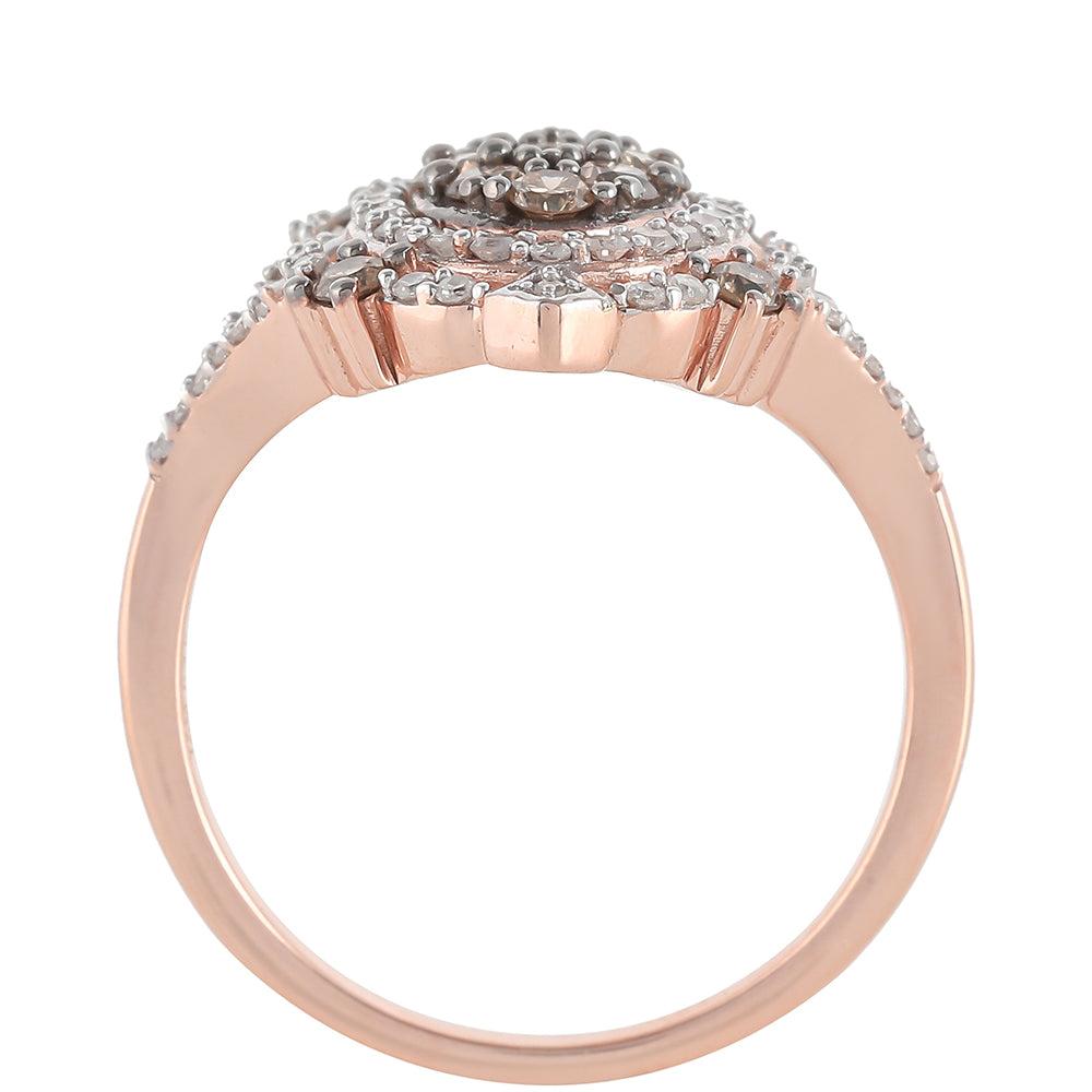 Inel din Argint 925 Placat cu Aur Roz ( 3.79 grame ) cu Diamant de culoarea Șampaniei și Diamant Alb 0.86 Carate 5 