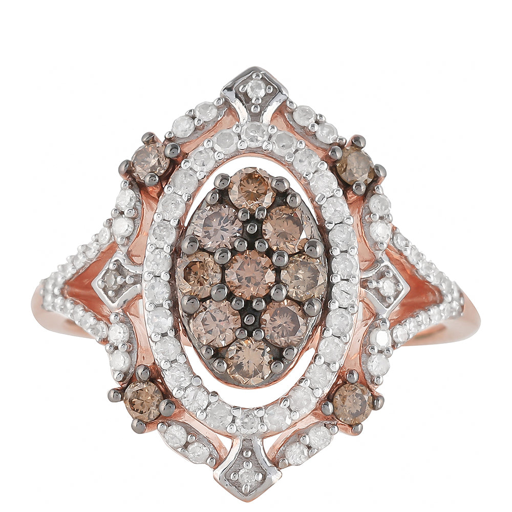 Inel din Argint 925 Placat cu Aur Roz ( 3.79 grame ) cu Diamant de culoarea Șampaniei și Diamant Alb 0.86 Carate 1 