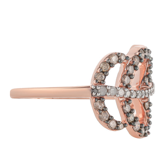 Inel din Argint 925 Placat cu Aur Roz ( 3.38 grame ) cu Diamant de culoarea Șampaniei și Diamant Alb 0.77 Carate