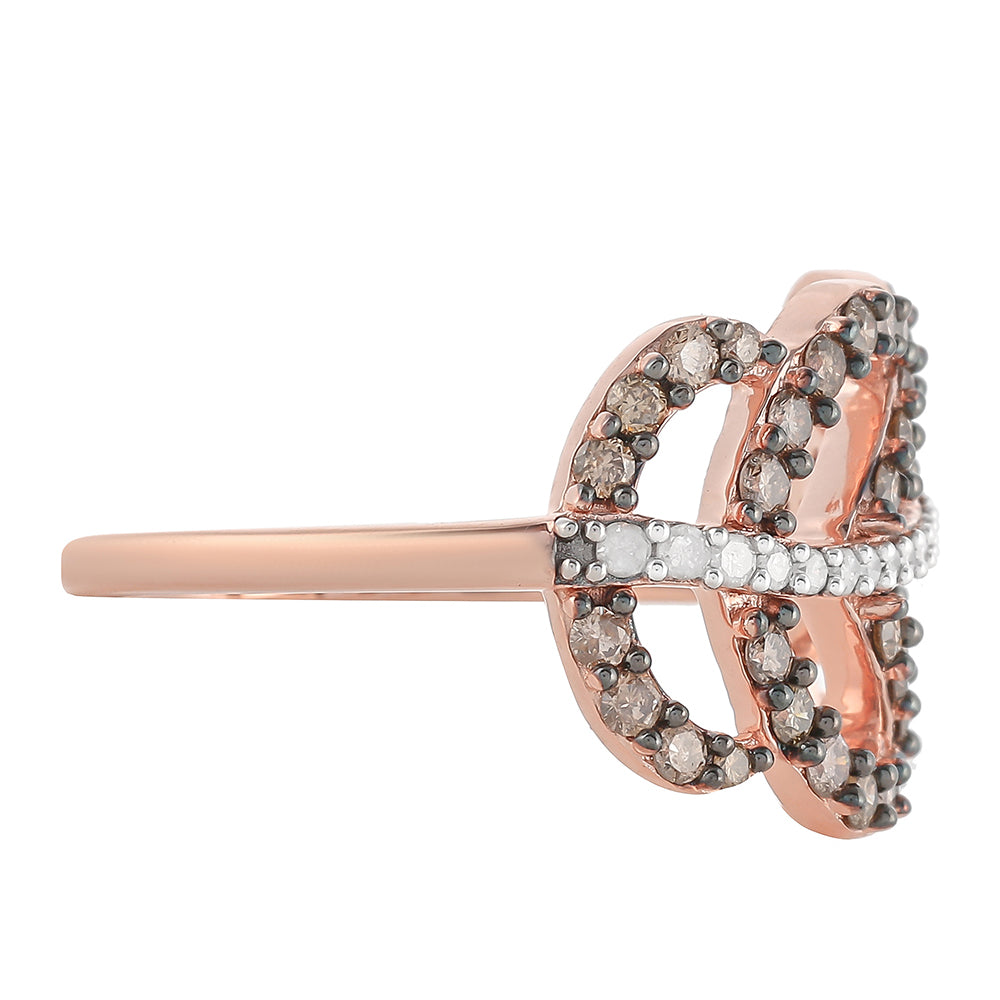Inel din Argint 925 Placat cu Aur Roz ( 3.38 grame ) cu Diamant de culoarea Șampaniei și Diamant Alb 0.77 Carate