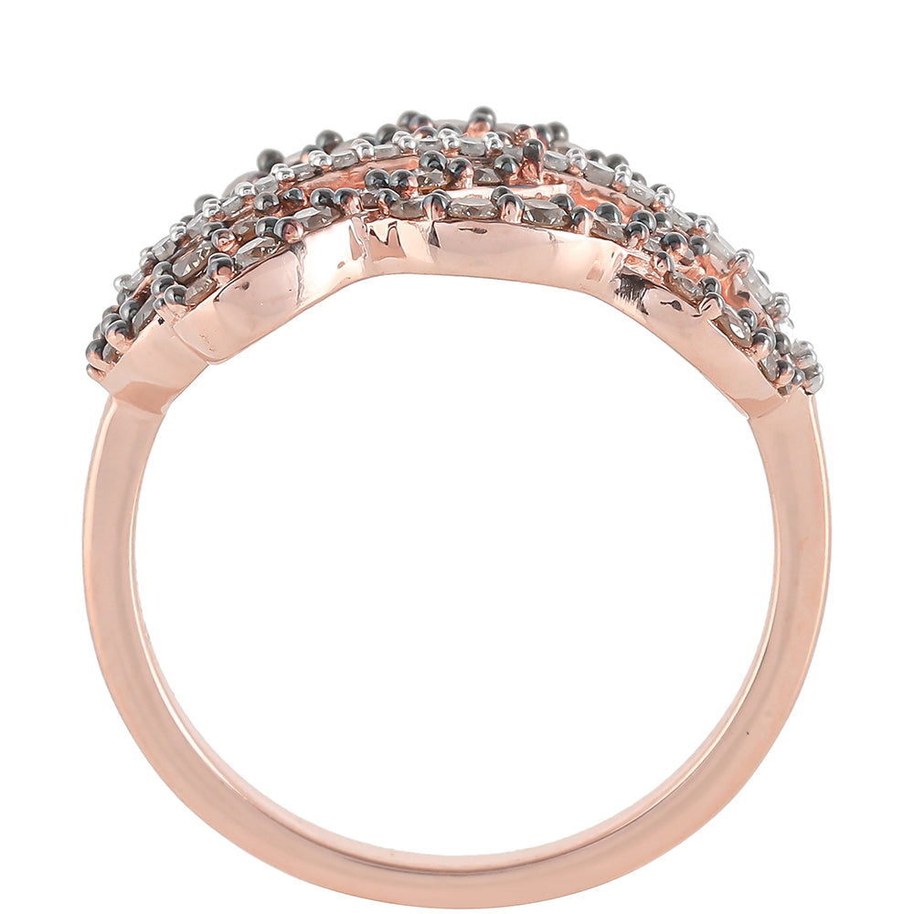 Inel din Argint 925 Placat cu Aur Roz ( 3.38 grame ) cu Diamant de culoarea Șampaniei și Diamant Alb 0.77 Carate 4 
