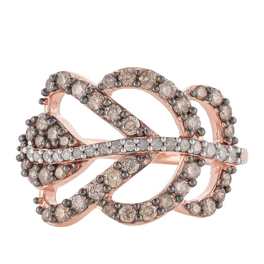 Inel din Argint 925 Placat cu Aur Roz ( 3.38 grame ) cu Diamant de culoarea Șampaniei și Diamant Alb 0.77 Carate