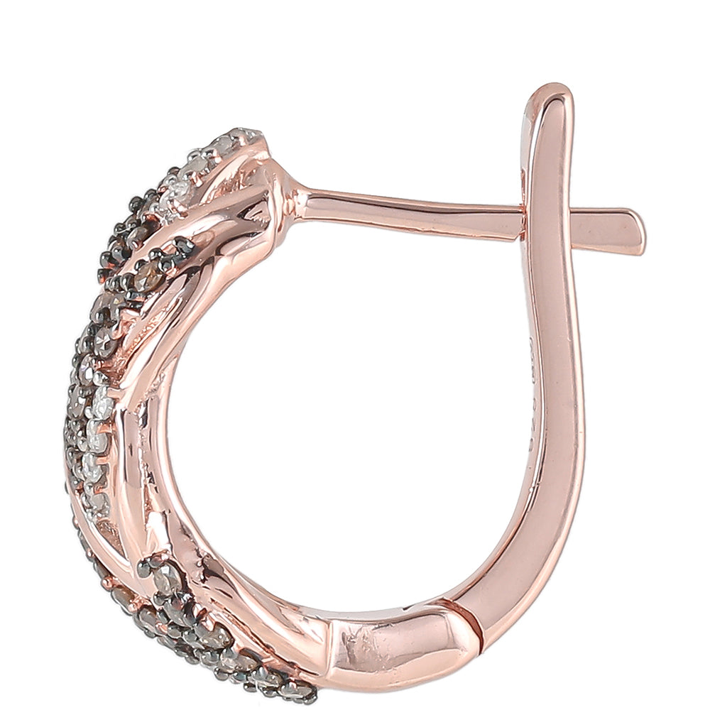 Cercei din Argint 925 Placat cu Aur Roz ( 4.5 grame ) cu Diamant de culoarea Șampaniei și Diamant Alb 0.49 Carate 2 