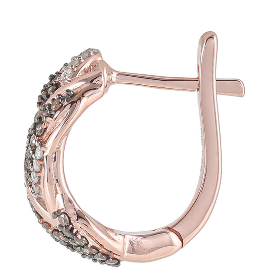 Cercei din Argint 925 Placat cu Aur Roz ( 4.5 grame ) cu Diamant de culoarea Șampaniei și Diamant Alb 0.49 Carate