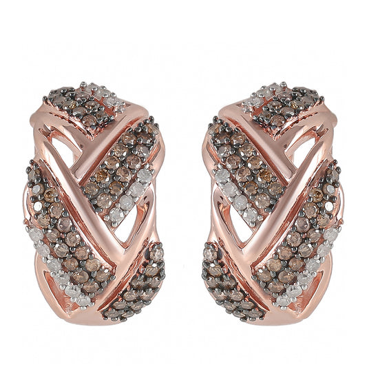 Cercei din Argint 925 Placat cu Aur Roz ( 4.5 grame ) cu Diamant de culoarea Șampaniei și Diamant Alb 0.49 Carate