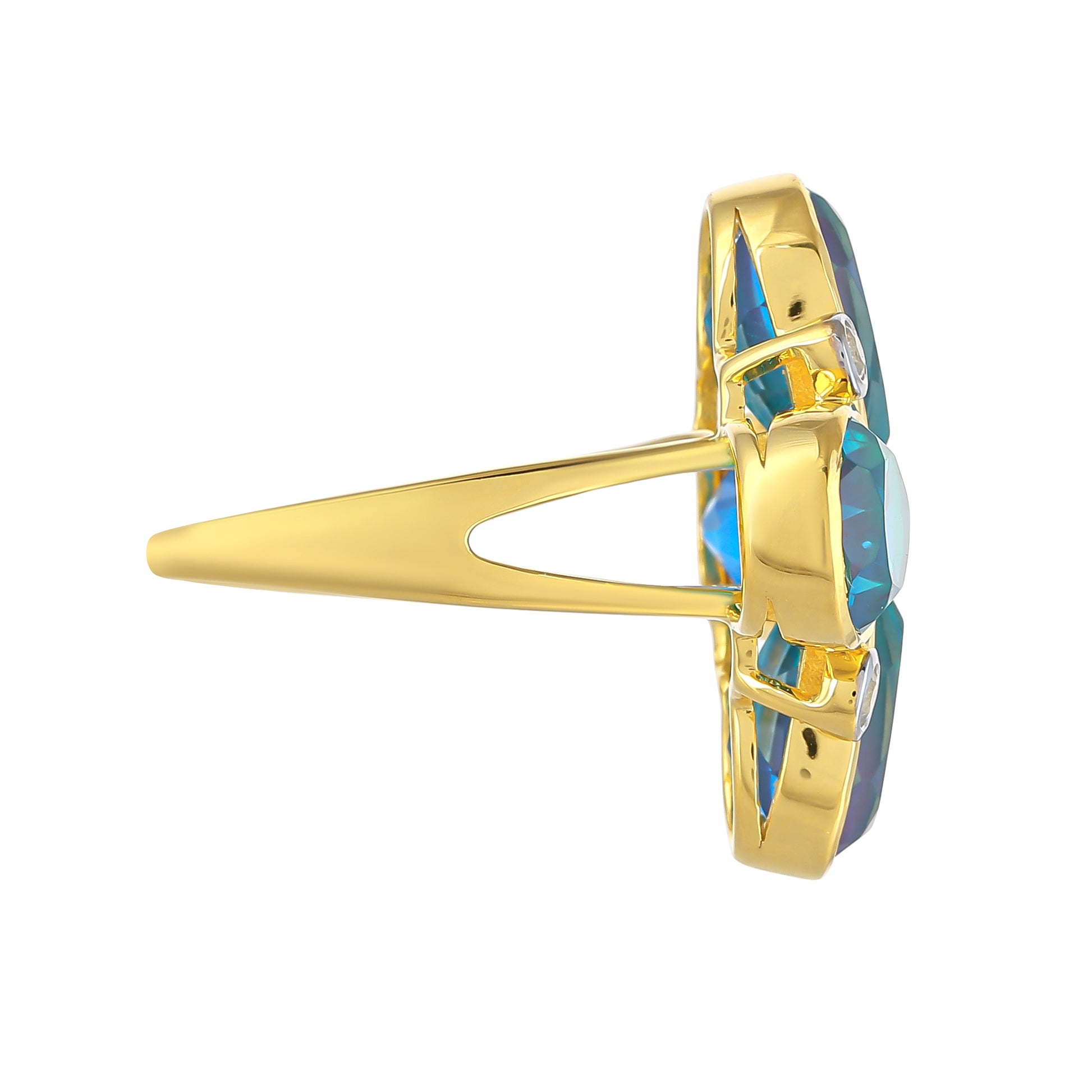 Inel din Argint 925 Placat cu Aur ( 4.19 grame ) cu Cuarț Păun și Topaz Alb 8.87 Carate 2 
