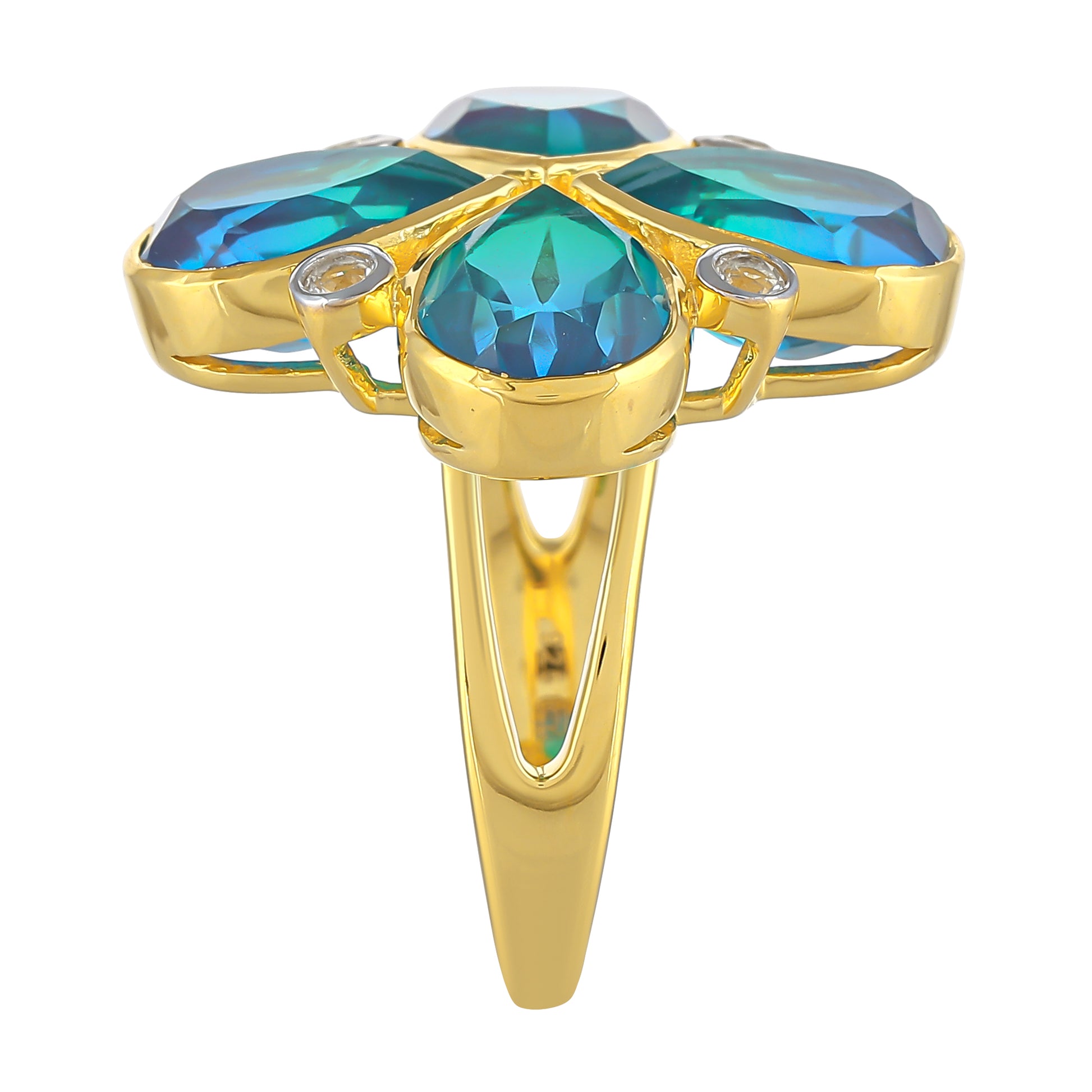 Inel din Argint 925 Placat cu Aur ( 4.19 grame ) cu Cuarț Păun și Topaz Alb 8.87 Carate 3 