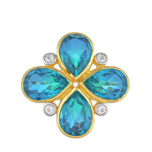 Inel din Argint 925 Placat cu Aur ( 4.19 grame ) cu Cuarț Păun și Topaz Alb 8.87 Carate