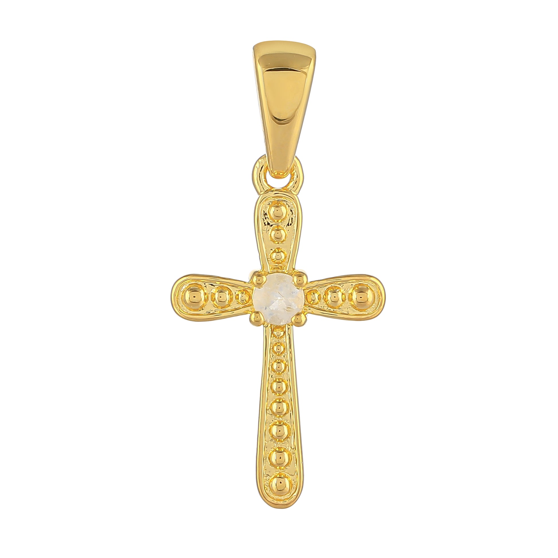 Cruce Pandantiv din Argint 925 Placat cu Aur ( 1.45 grame ) cu Piatra Lunii Curcubeu 0.1 Carate 1 