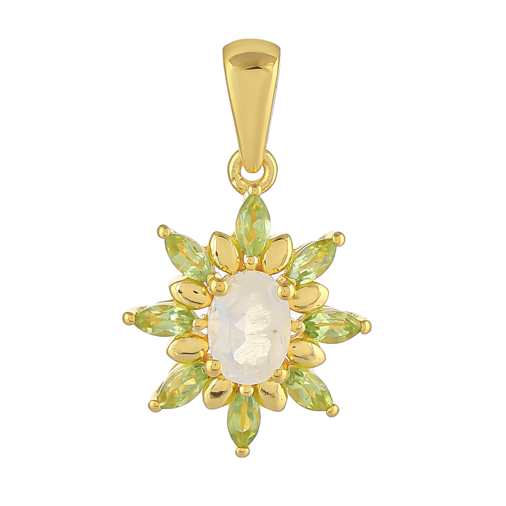 Pandantiv din Argint 925 Placat cu Aur ( 1.77 grame ) cu Piatra Lunii Curcubeu și Peridot 1.54 Carate 1 