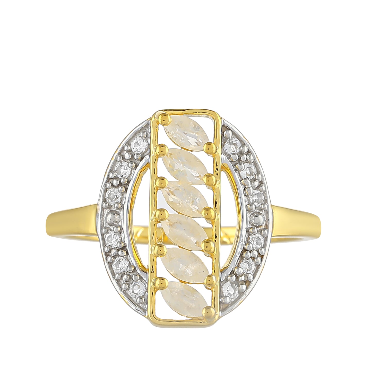 Inel din Argint 925 Placat cu Aur ( 2.43 grame ) cu Piatra Lunii Curcubeu și Topaz Alb 0.57 Carate