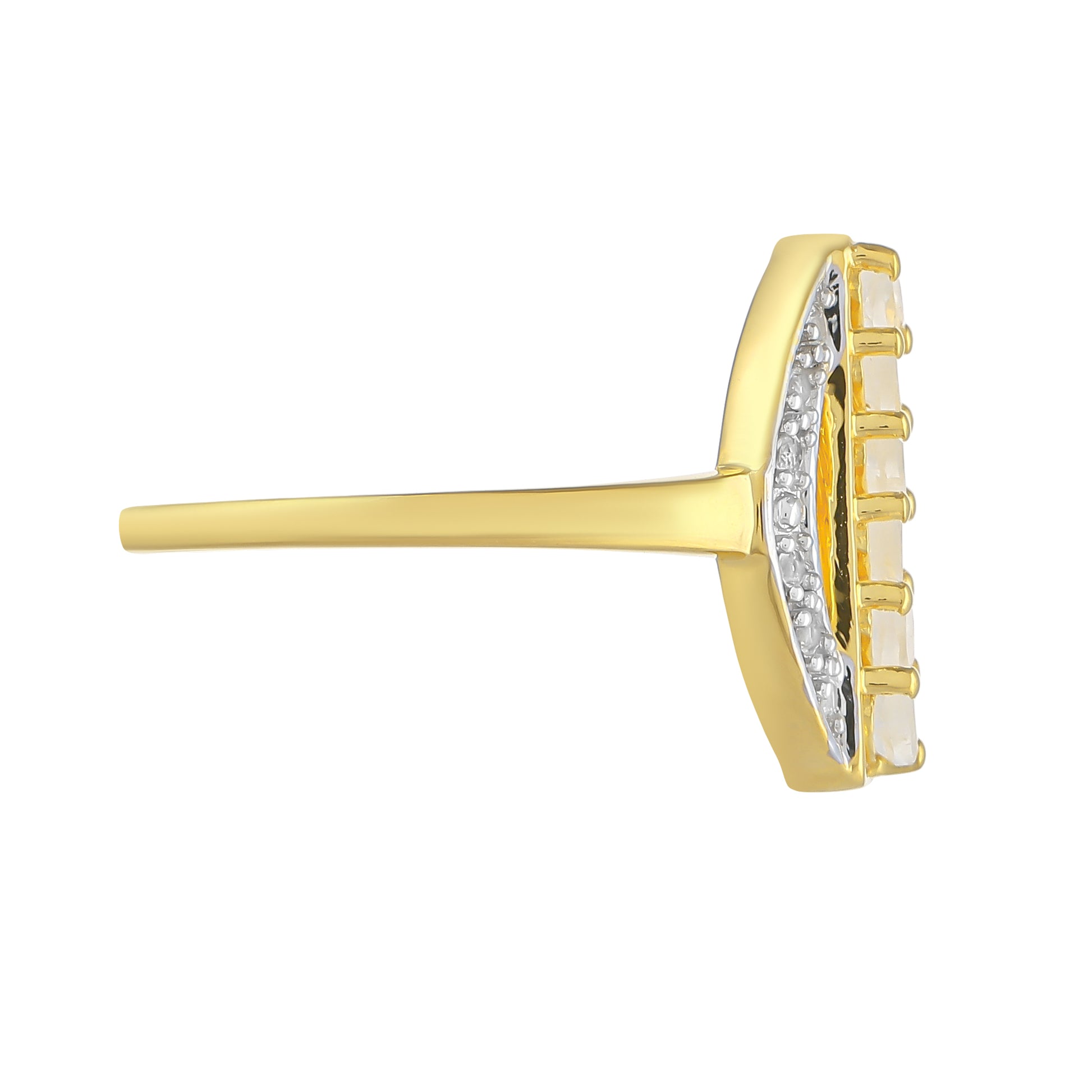 Inel din Argint 925 Placat cu Aur ( 2.43 grame ) cu Piatra Lunii Curcubeu și Topaz Alb 0.57 Carate 2 