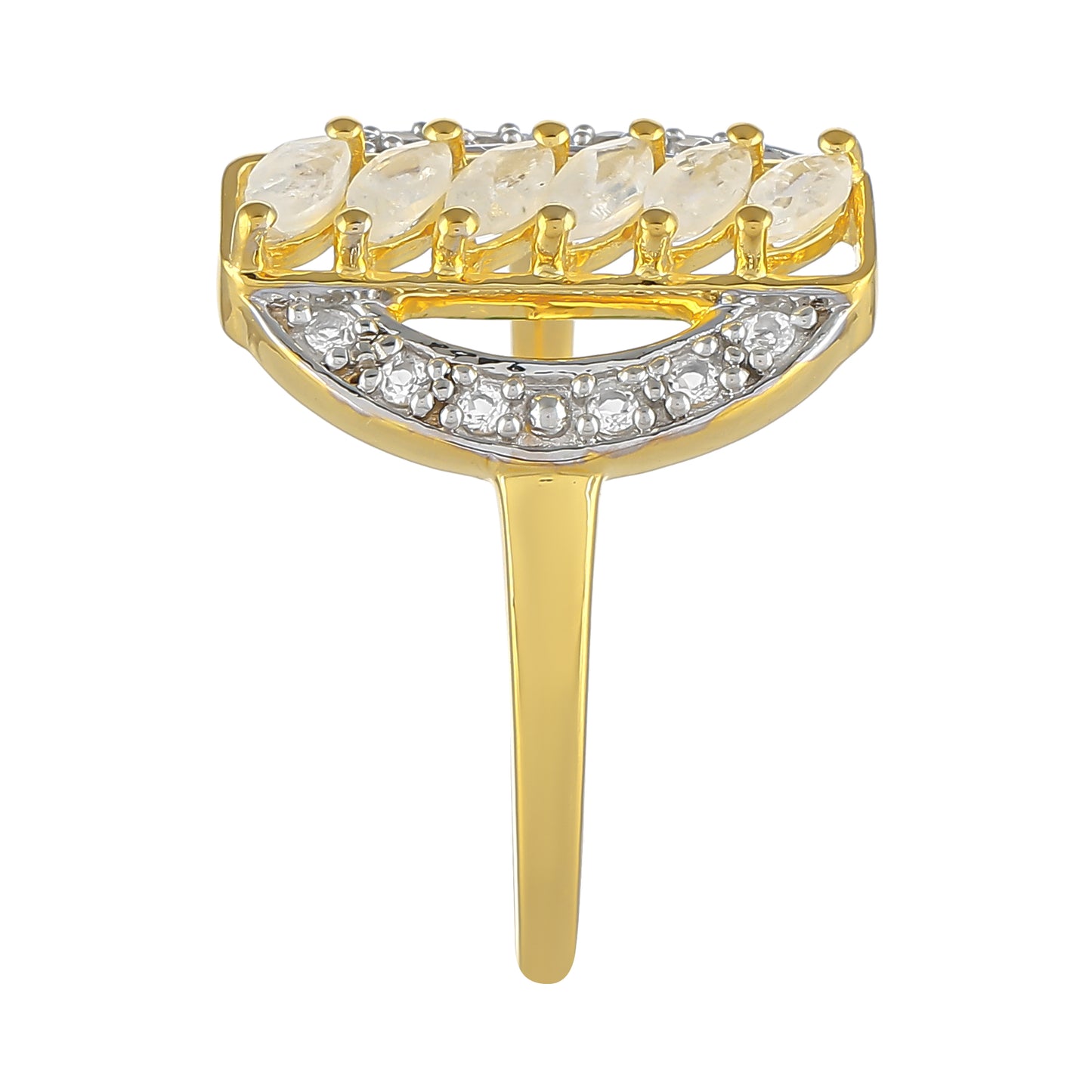 Inel din Argint 925 Placat cu Aur ( 2.43 grame ) cu Piatra Lunii Curcubeu și Topaz Alb 0.57 Carate
